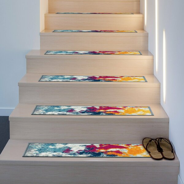 World Rug Gallery Modern Abstract Non-Slip Stair Treads8.6 x 26 Multi, 4PK 1522MULTI4PK